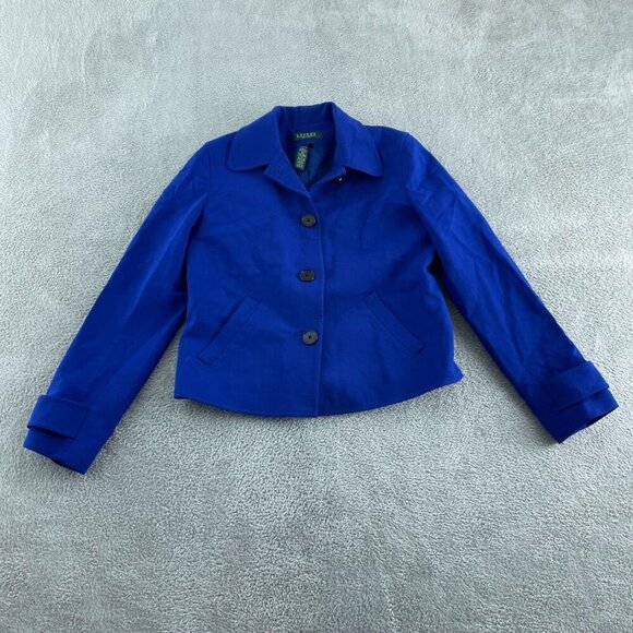 Lauren Ralph Lauren Petite Womens 6P Royal Blue Wool Blend Button-Up 3342 - Picture 1 of 9